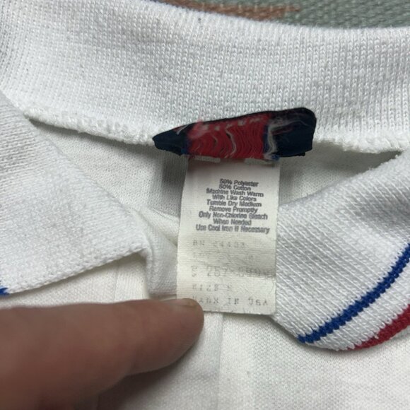 Vintage 80s short sleeve polo shirt poly cotton soft red white blue adult medium - Picture 5 of 7